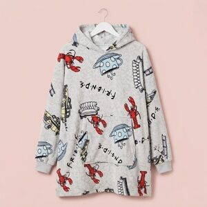 NWT FRIENDS TV Show Cartoon Design Grey Cozy Blanket Hoodie